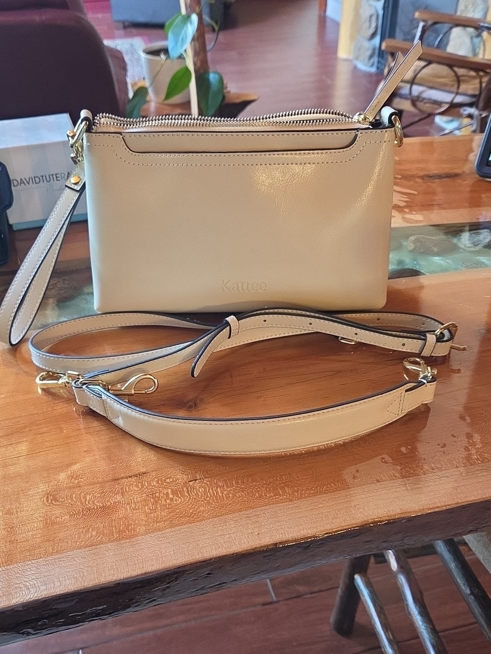 Beige Crossbody Bag with Adjustable Strap